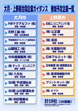 大月・上野原合同企業ガイダンス参加企業一覧